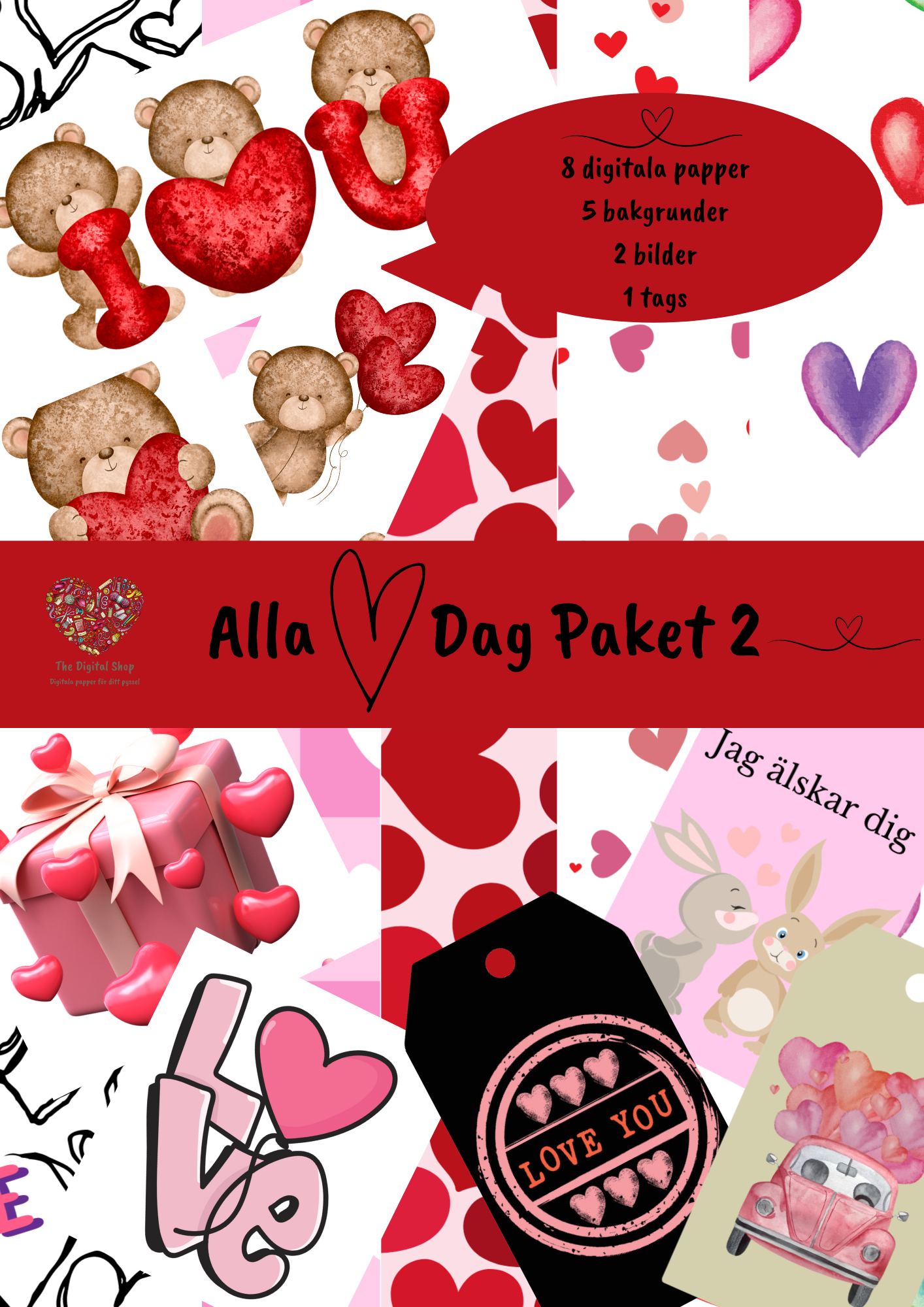 Papper för scrapbooking - Alla Hjärtans Dag paket nr 2