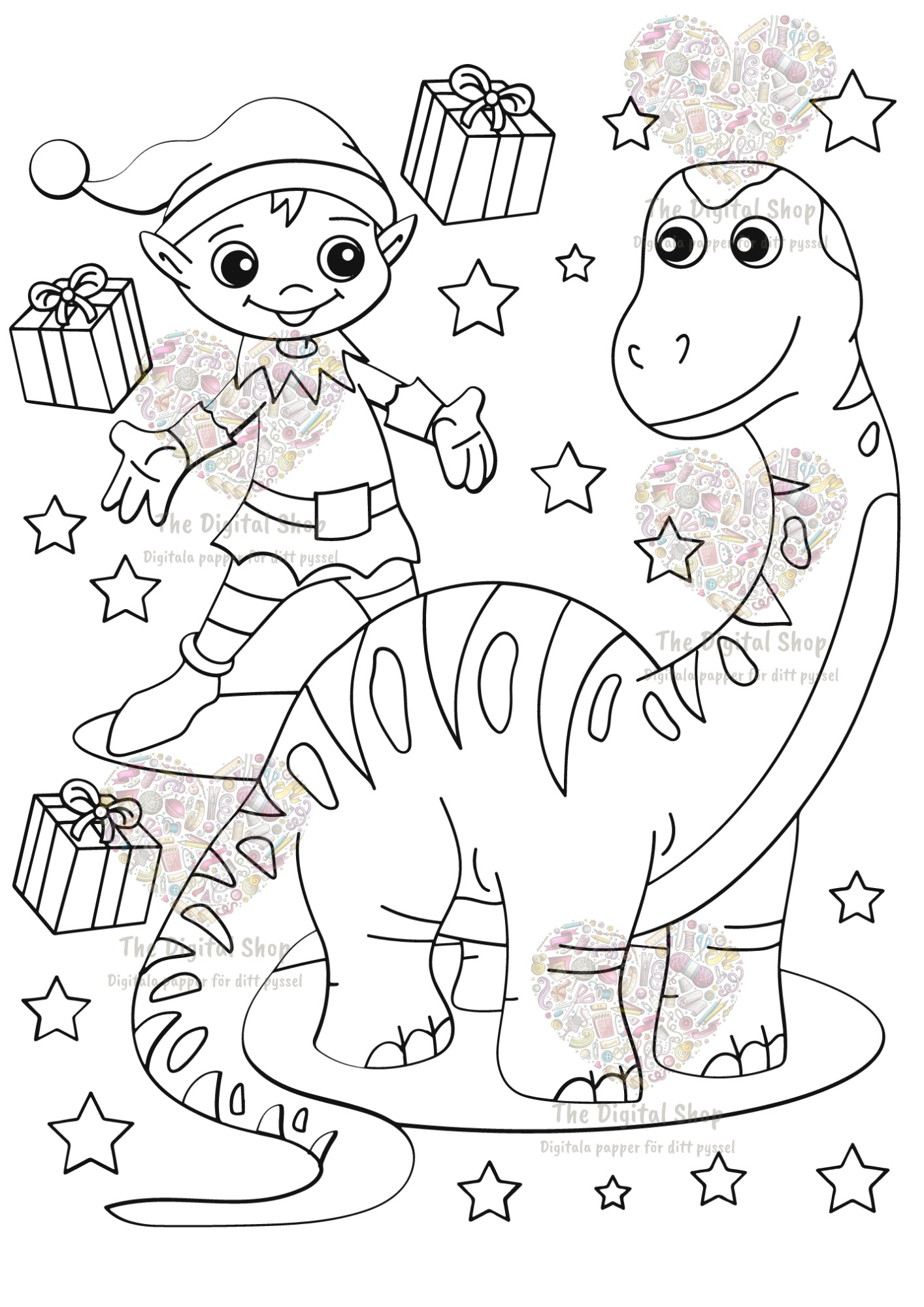 Digitala papper - Måla själv - Dinosauriepaketet jultema