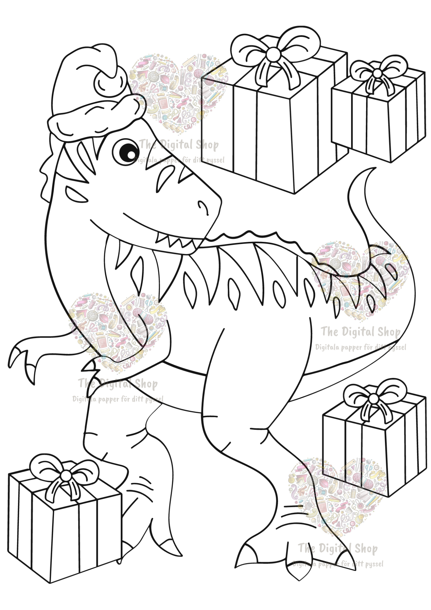 Digitala papper - Måla själv - Dinosauriepaketet jultema