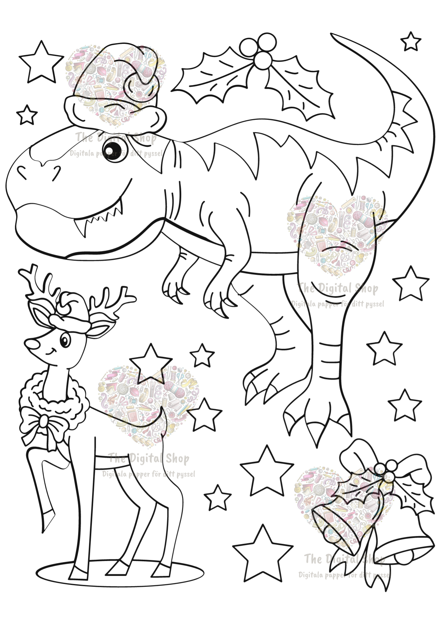 Digitala papper - Måla själv - Dinosauriepaketet jultema
