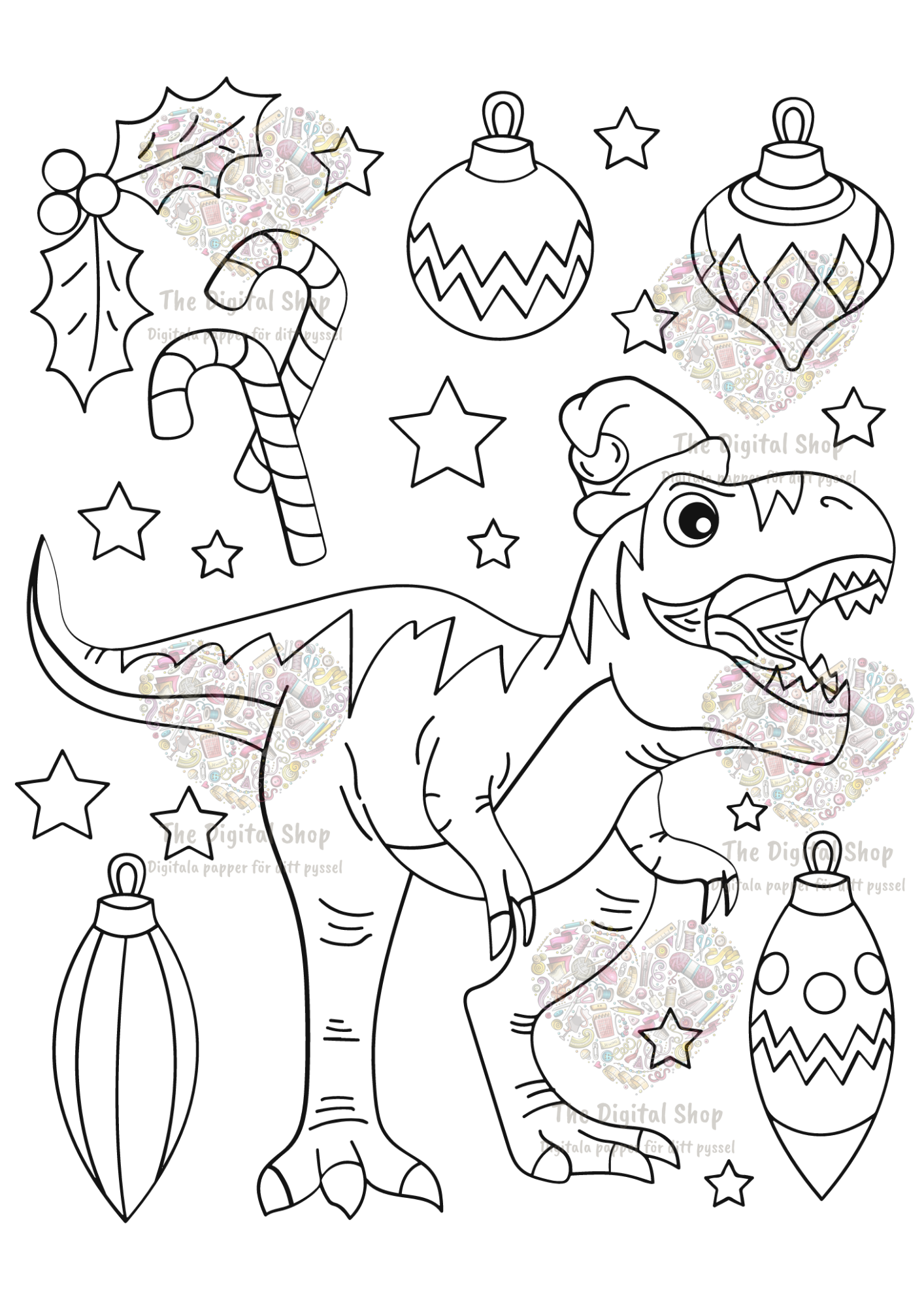Digitala papper - Måla själv - Dinosauriepaketet jultema