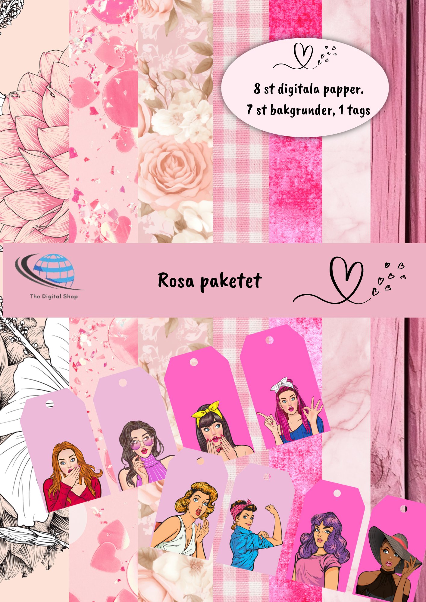 Papper för scrapbooking - Rosa paketet