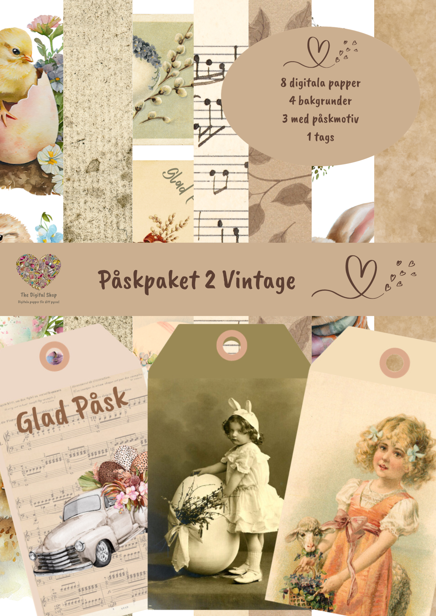 Papper för scrapbooking - Påskpaket 2 Vintage