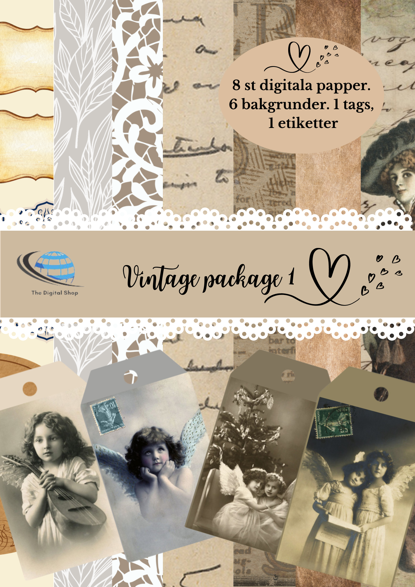 Digitala papper - Scrapbooking - Vintage Paket 1