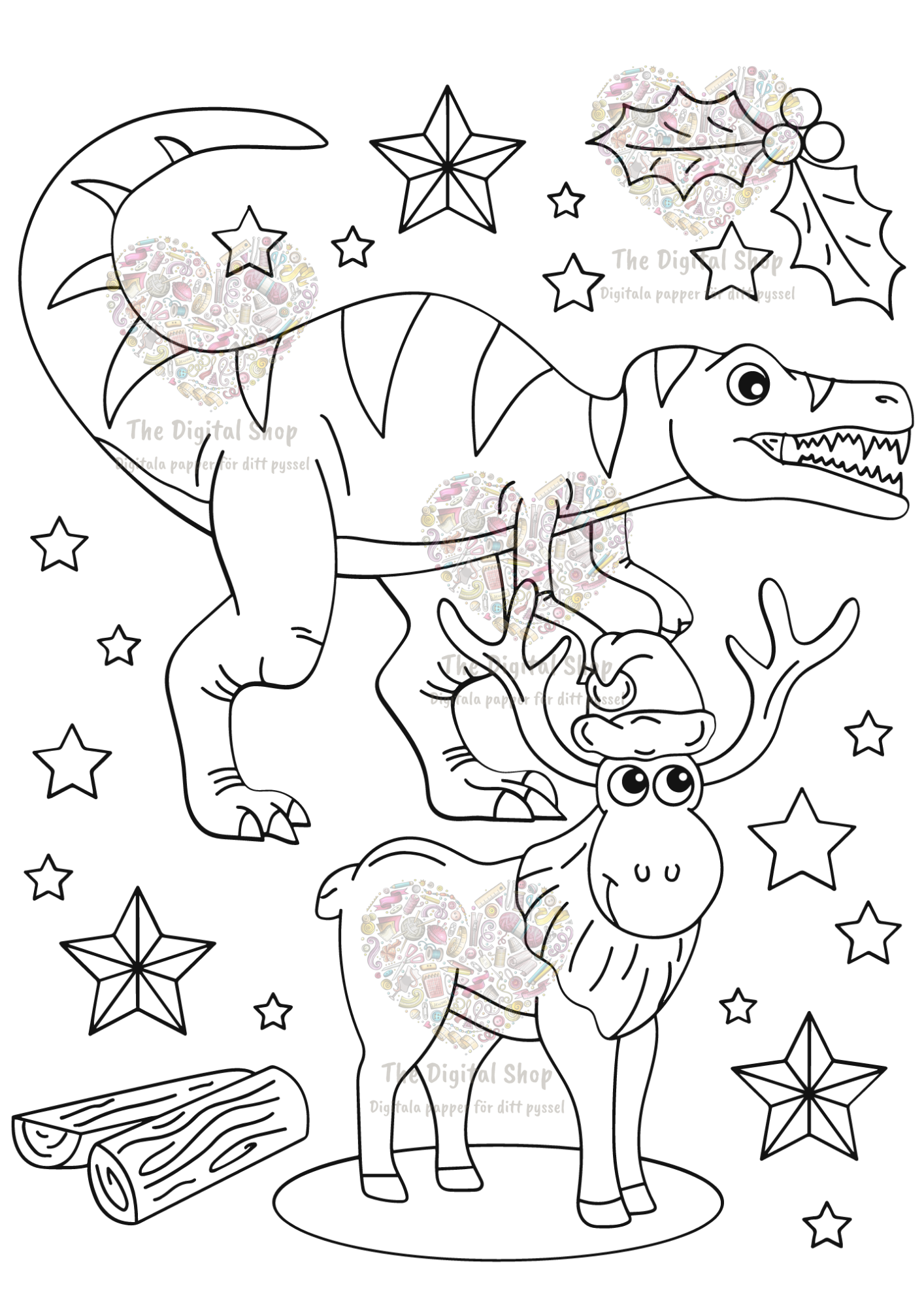 Digitala papper - Måla själv - Dinosauriepaketet jultema