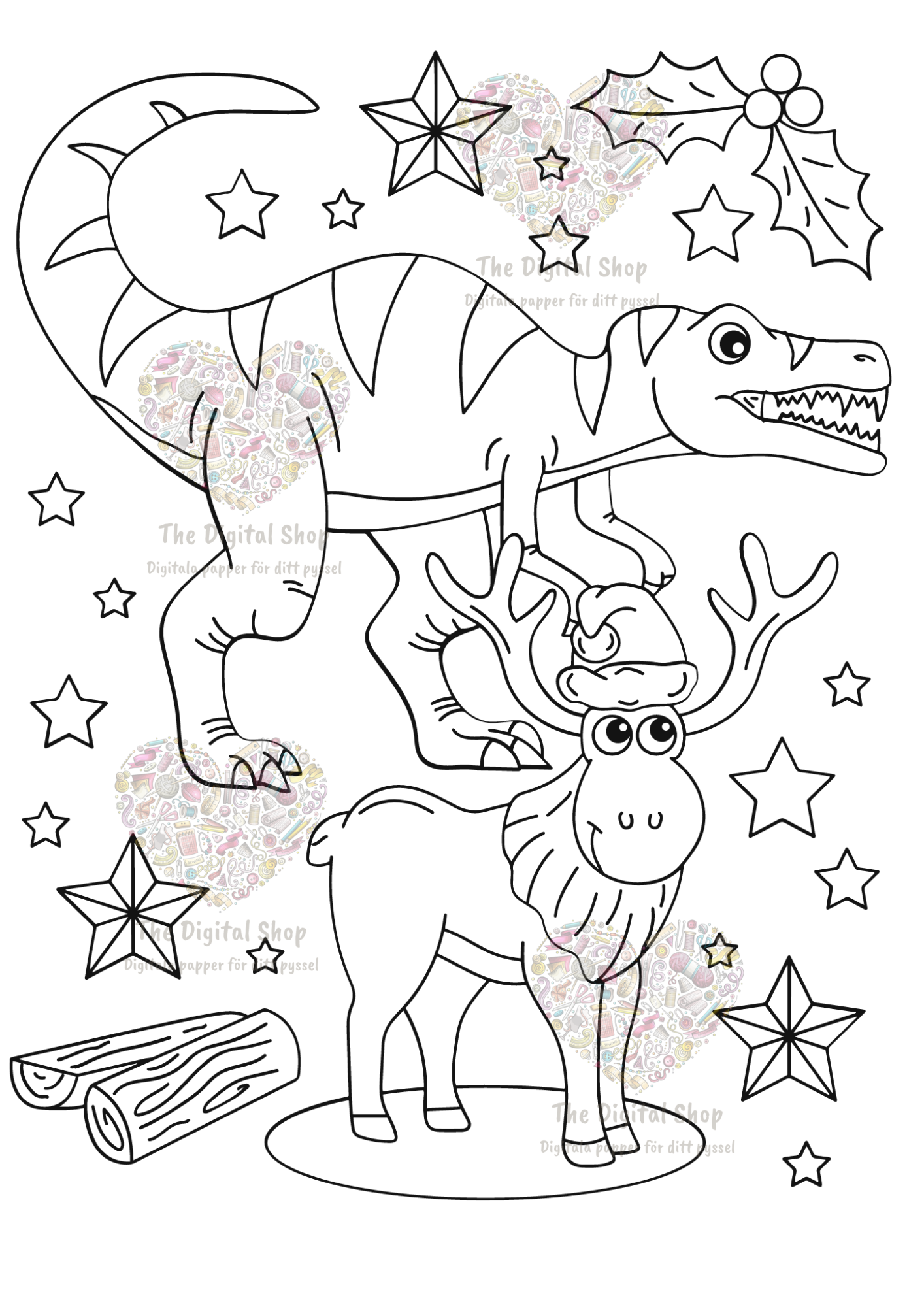 Digitala papper - Måla själv - Dinosauriepaketet jultema