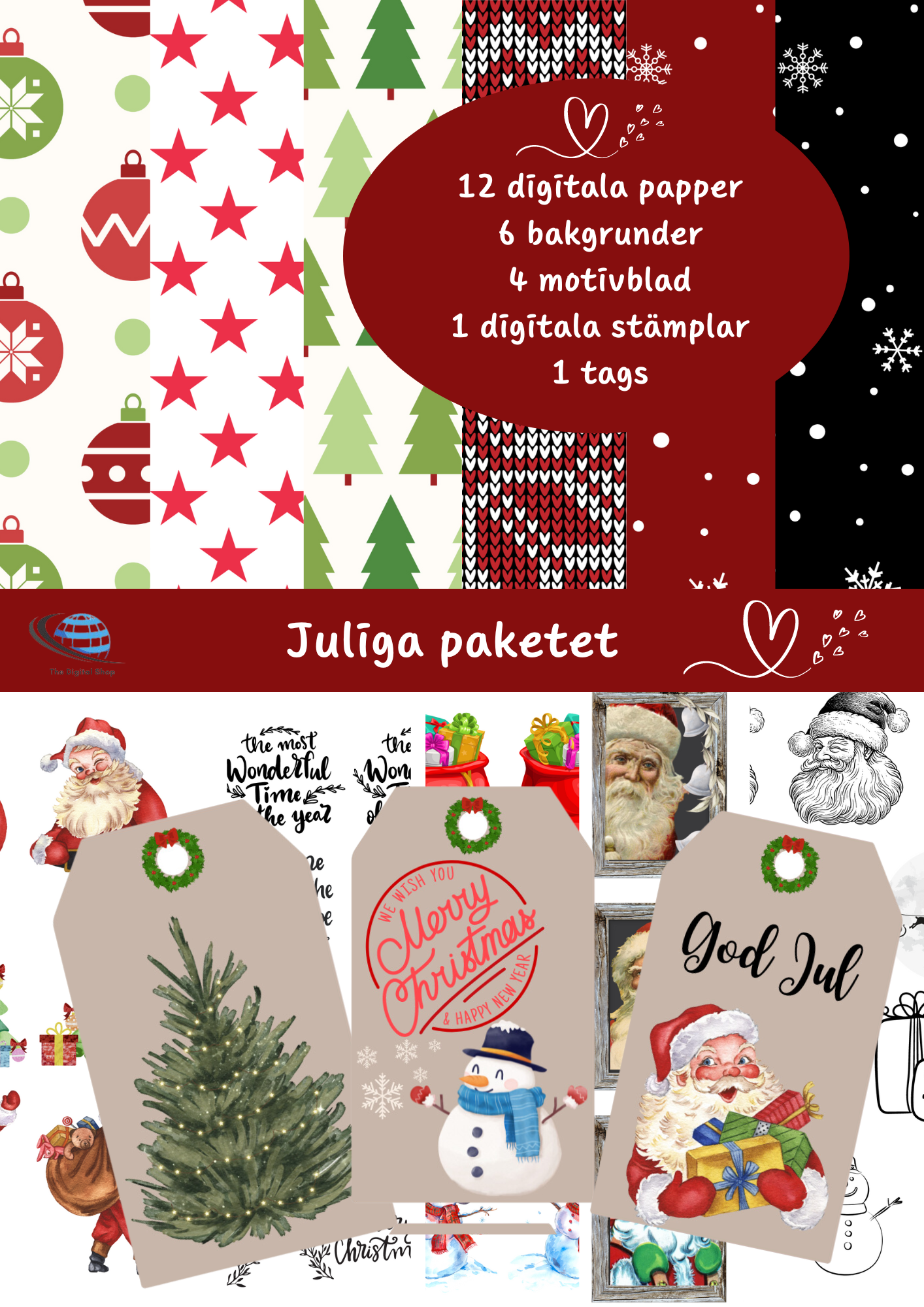 Digitala papper - Scrapbooking - Juliga paketet