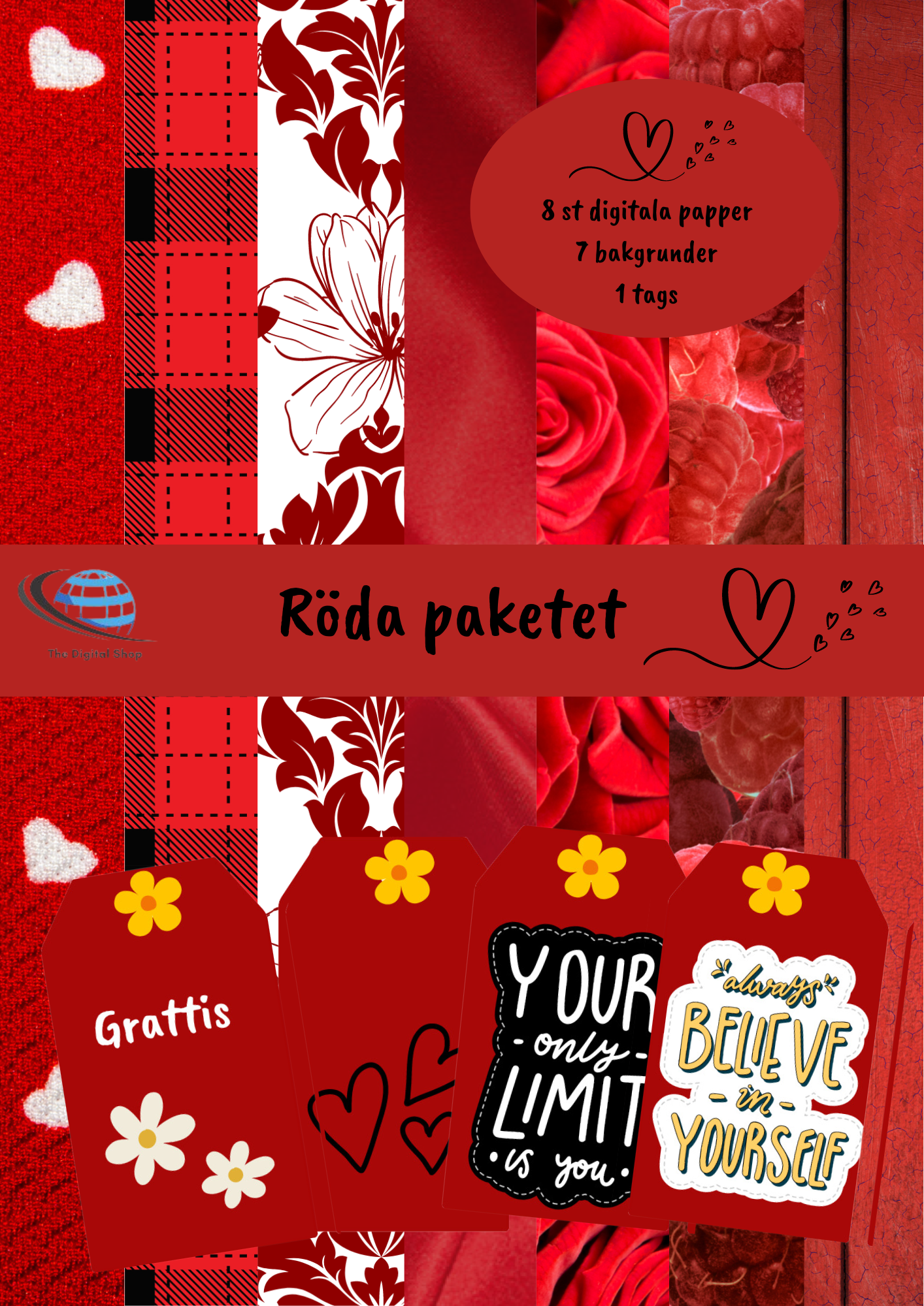 Digitala papper - scrapbooking - Röda paketet