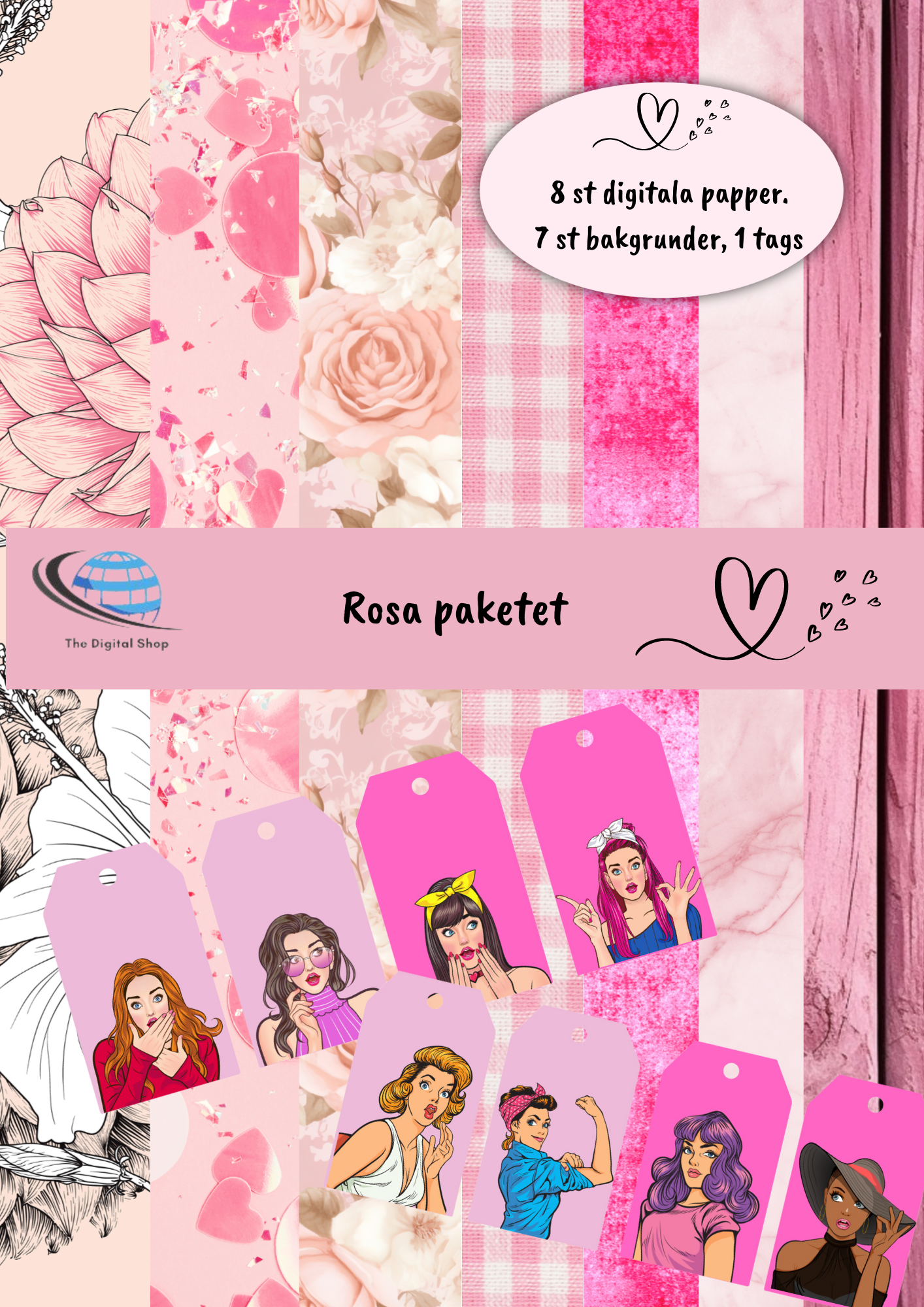 Digitala bilder - Scrapbooking - Rosa paketet