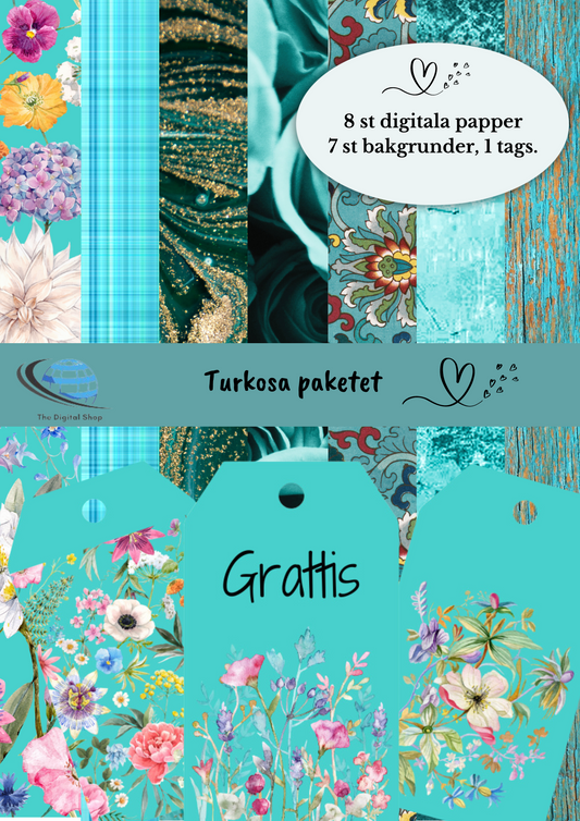 Digitala papper - Scrapbooking - Turkosa paketet