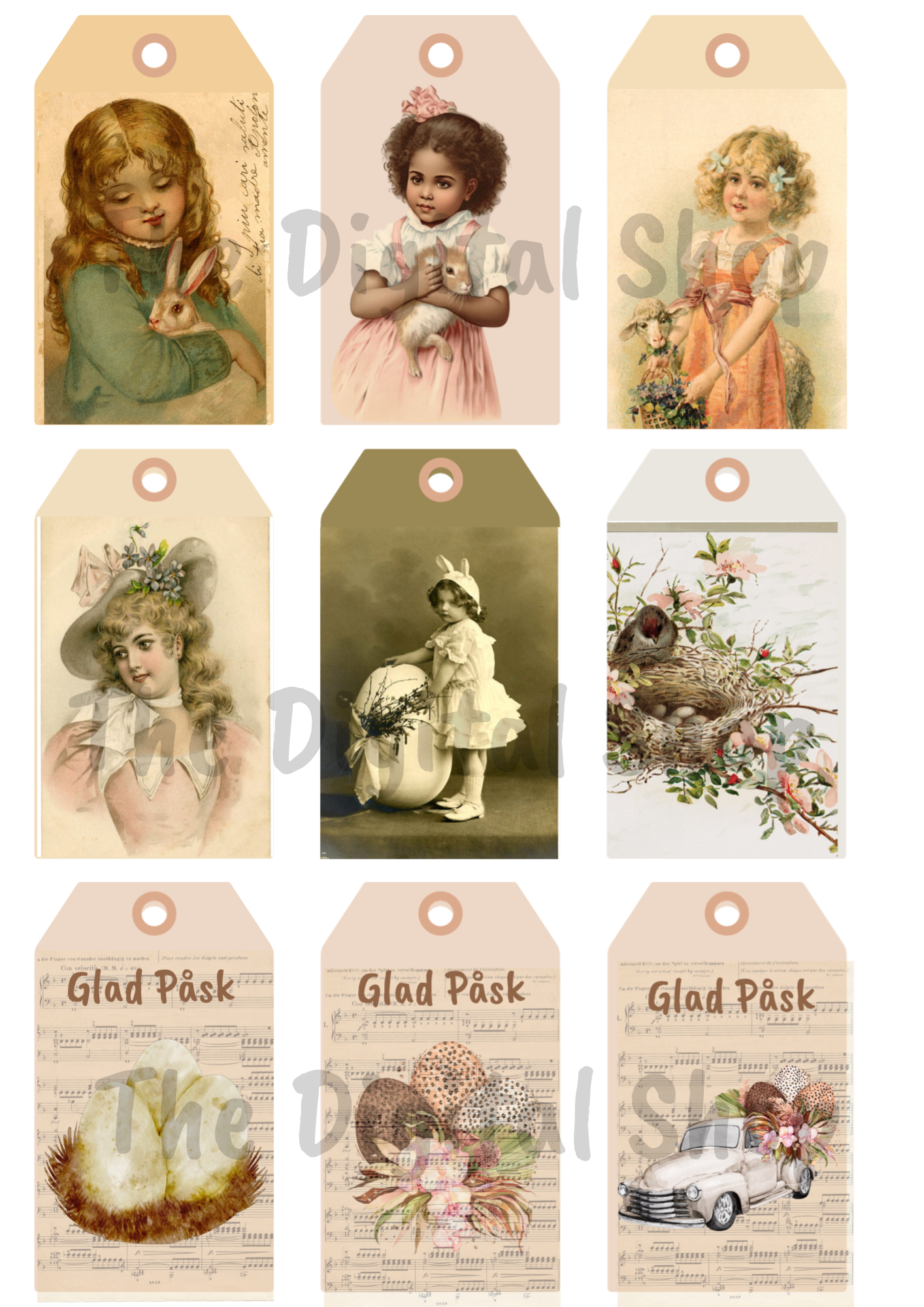 Digitala bilder - scrapbooking - Påskpaket 2 Vintage