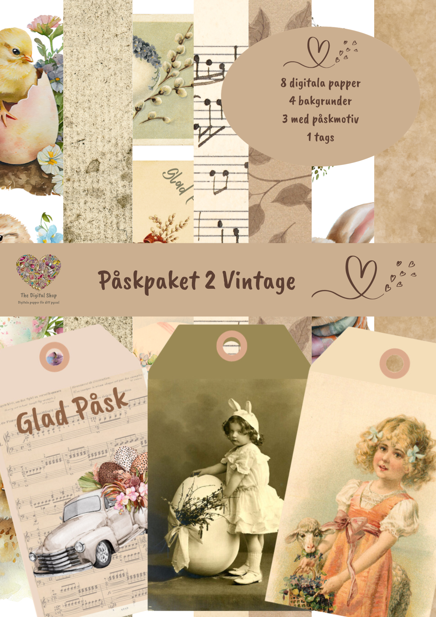 Digitala bilder - scrapbooking - Påskpaket 2 Vintage