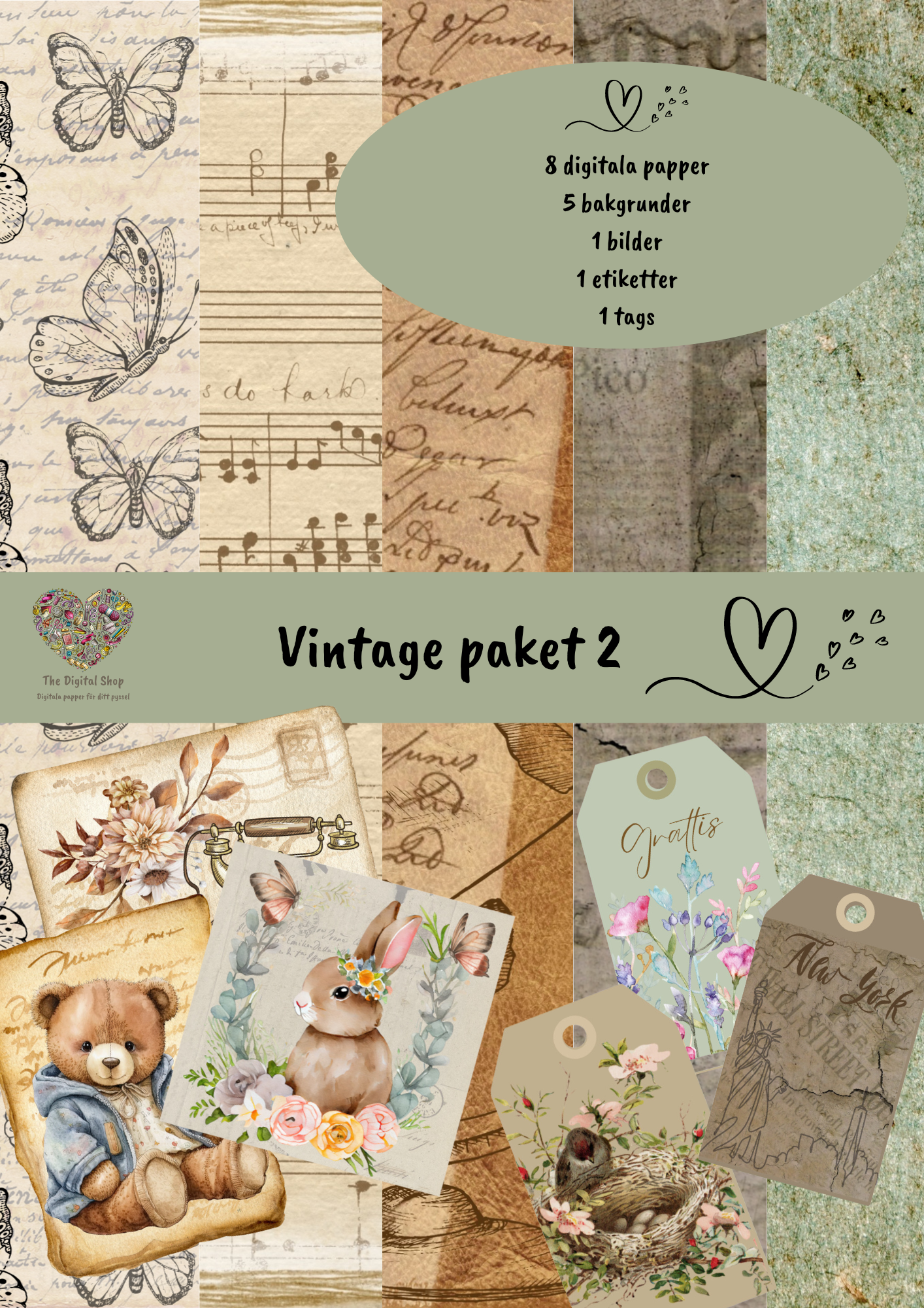 Digitala papper - Scrapbooking - Vintage Paket 2